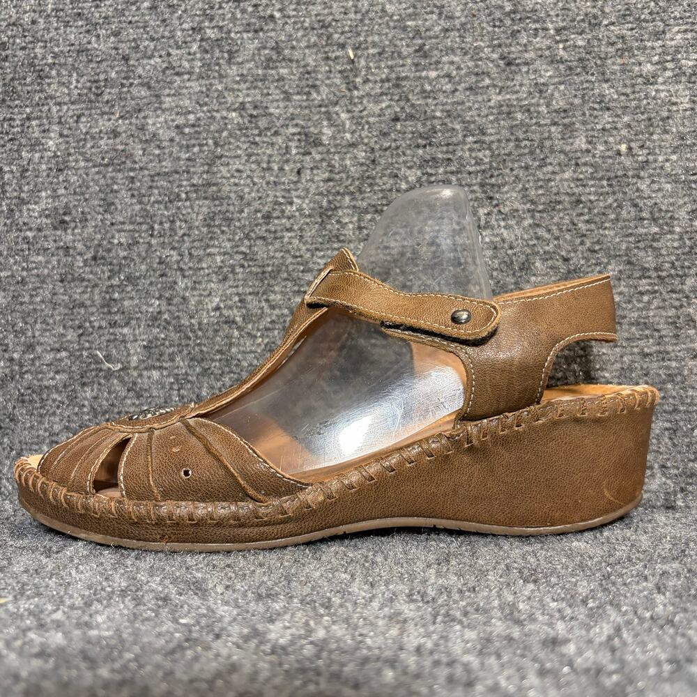 Biza Bianca brown Leather Cutout Wedge Slingback T-strap Comfort Sandals Size 10